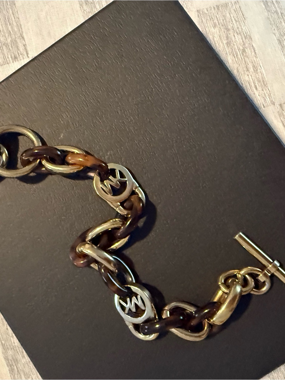Michael Kors Gold and Tortoiseshell Link Bracelet with MK Logo